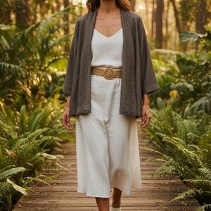 Eileen Fisher silk blend textured open jacket xl taupe crinkle minimalist layer